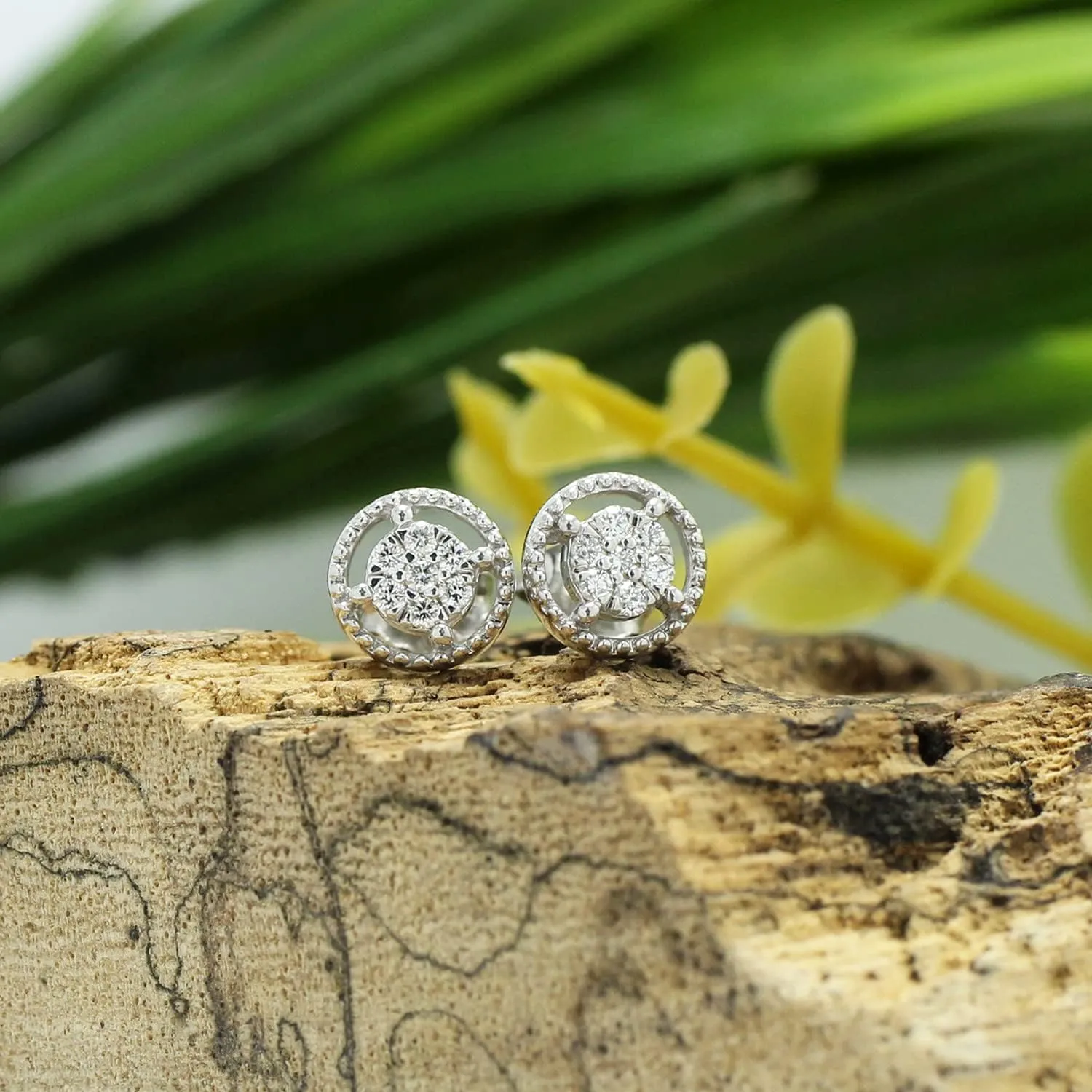 0.15 Carat (ctw) Round Lab Grown White Diamond Ladies Flower Cluster Stud Earring 1/6 CT in 14K Gold Plated 925 Sterling Silver (Color-G-H, Clarity-VS-SI),