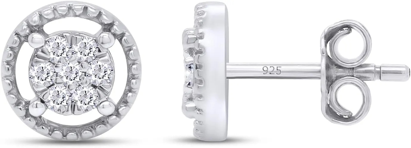 0.15 Carat (ctw) Round Lab Grown White Diamond Ladies Flower Cluster Stud Earring 1/6 CT in 14K Gold Plated 925 Sterling Silver (Color-G-H, Clarity-VS-SI),