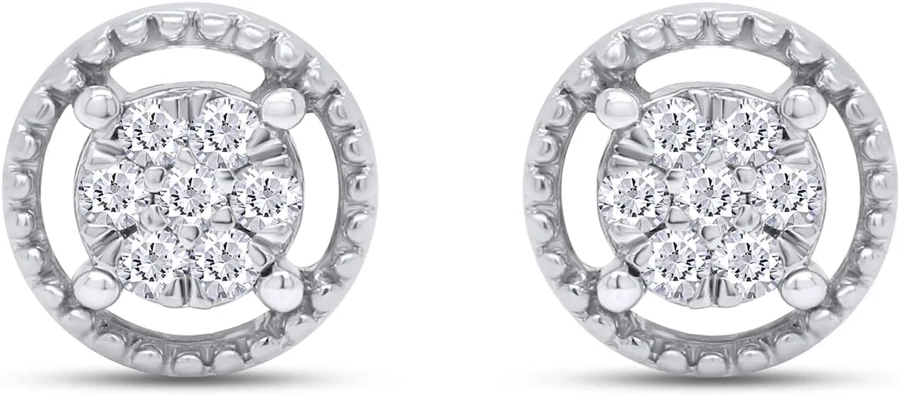 0.15 Carat (ctw) Round Lab Grown White Diamond Ladies Flower Cluster Stud Earring 1/6 CT in 14K Gold Plated 925 Sterling Silver (Color-G-H, Clarity-VS-SI),