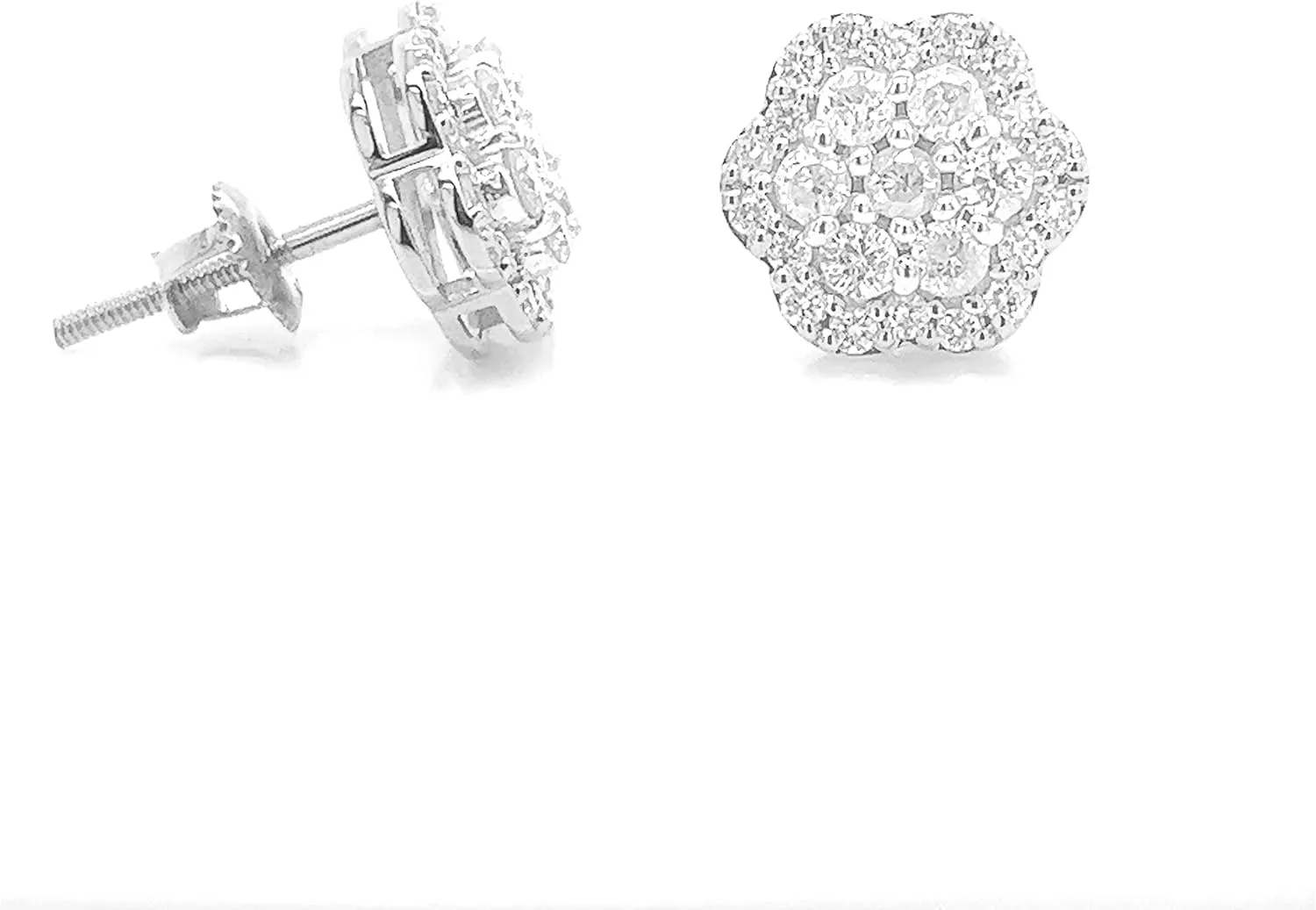 0.15CT Natural Round Flower Diamonds Cluster Stud Earrings 10K Gold