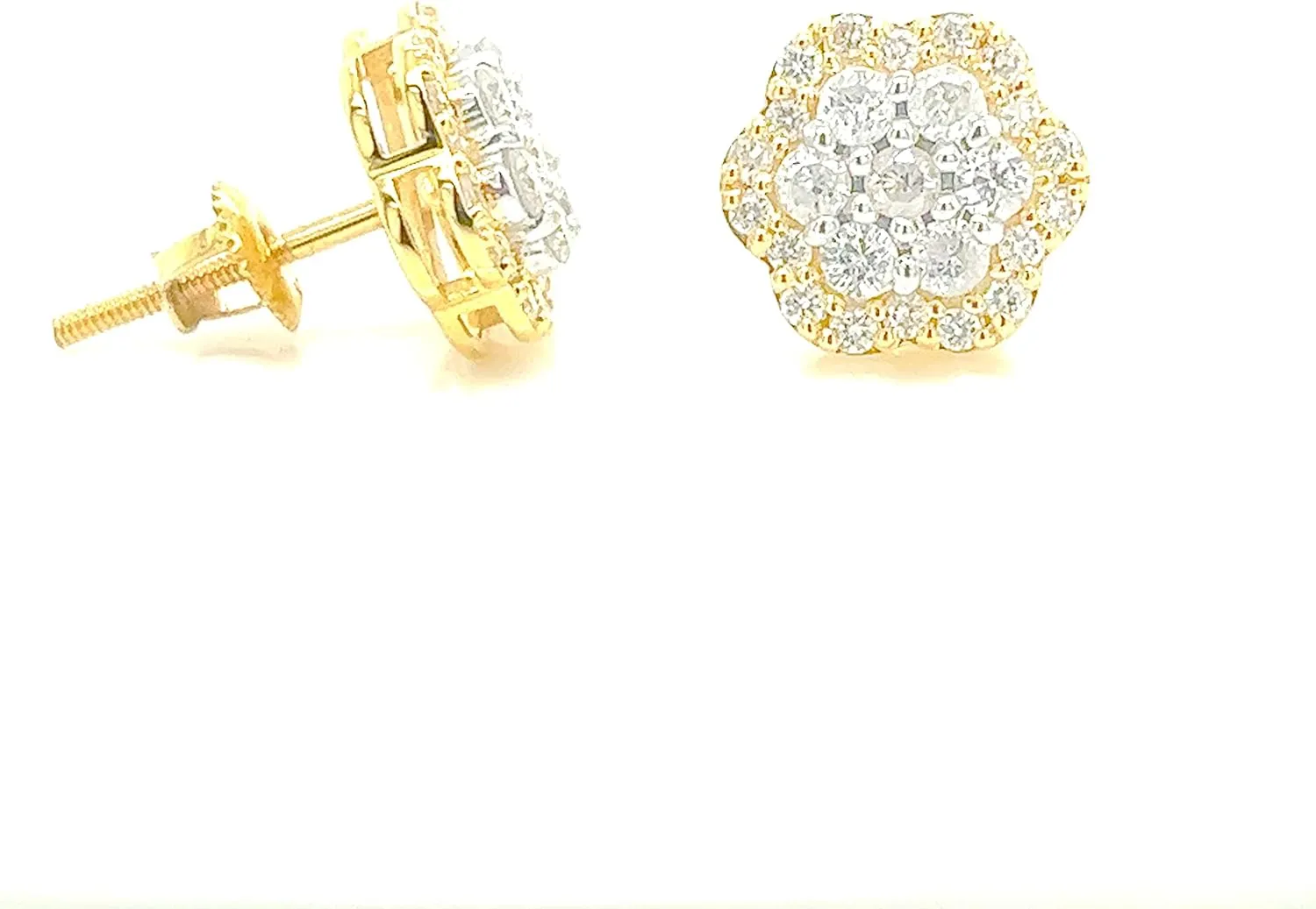0.15CT Natural Round Flower Diamonds Cluster Stud Earrings 10K Gold