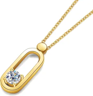 0.78cttw Moissanite 14K Gold Plated Rhodium Outline Circle Pendant Necklace Minimalist Design Halo Choker Necklaces for Women
