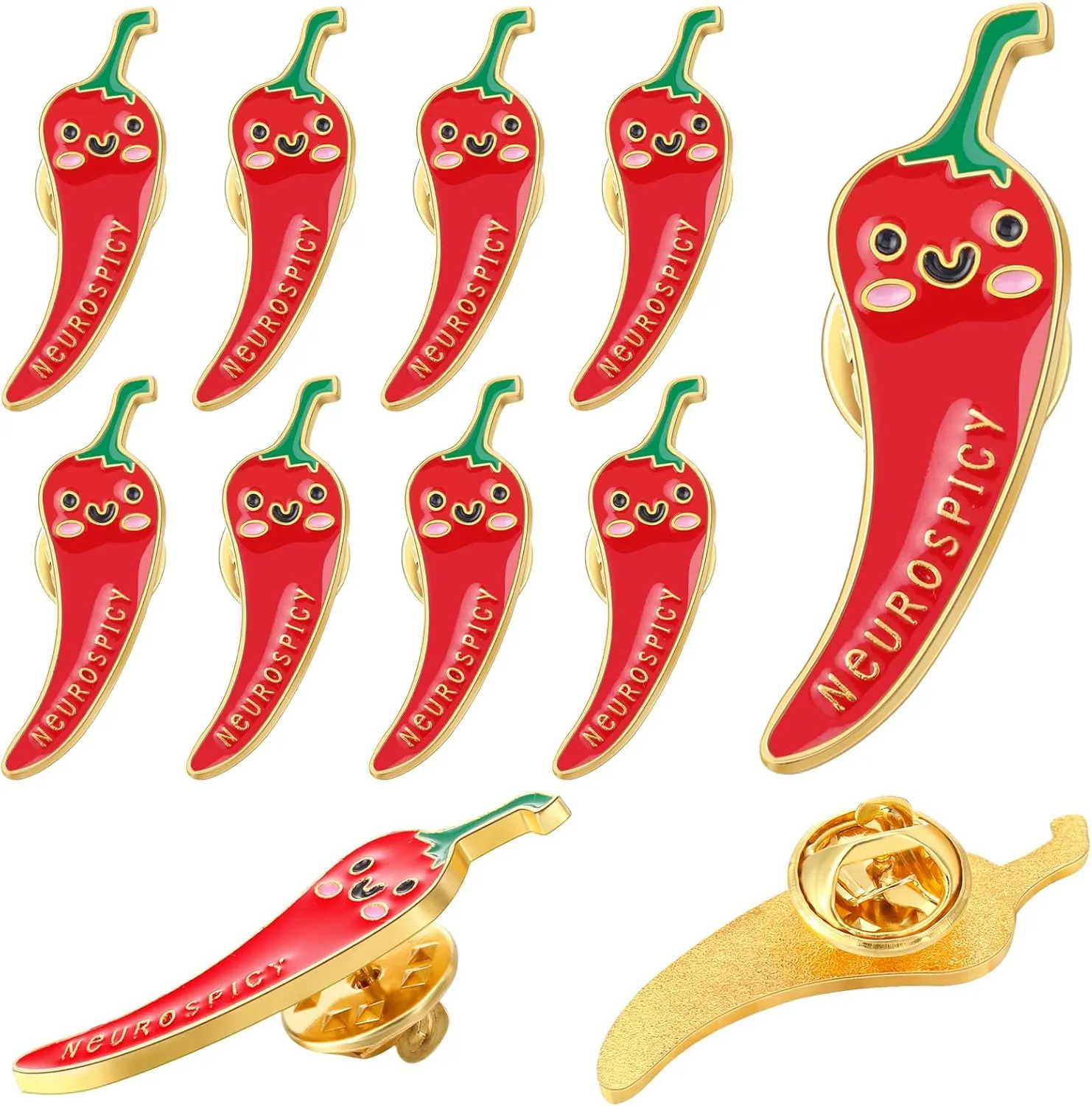 10 Pcs Positive Pepper Chilli Brooch Pin Mental Health Gifts Neurospicy Brain Neurospicy ADHD Enamel Pin Alloy Brooches Dietitian Gifts Chilli Pepper Party Favors