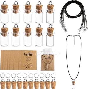 10 Set Mustard Seed Faith Bottle Necklace Christian Gifts Bulk for Woman DIY Mini Glass Jars Craft Necklace with Christian Faith Cards, Without Mustard Seed