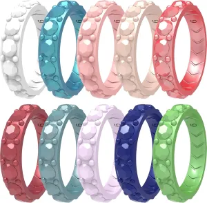10/6/4 Packs Silicone Rings for Women - Women's Thin and Stackable Wedding Bands - Rubber engagement rings - Diamonds Collection