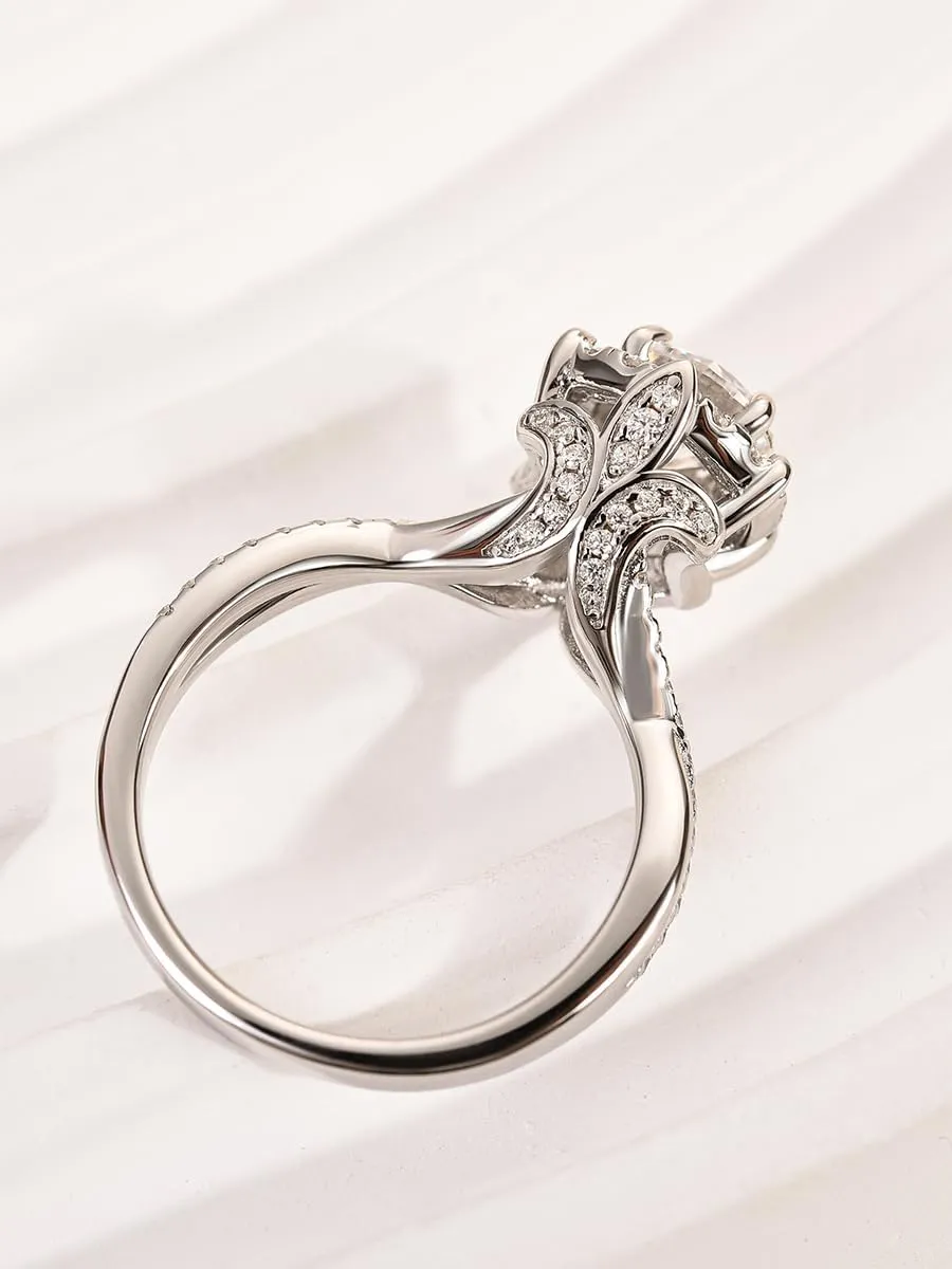 1.0CT VVS D-Color Moissanite Engagement Ring,Classic Round Brilliant Cut Halo Split Twist Shank 925 Sterling Silver Promise Ring