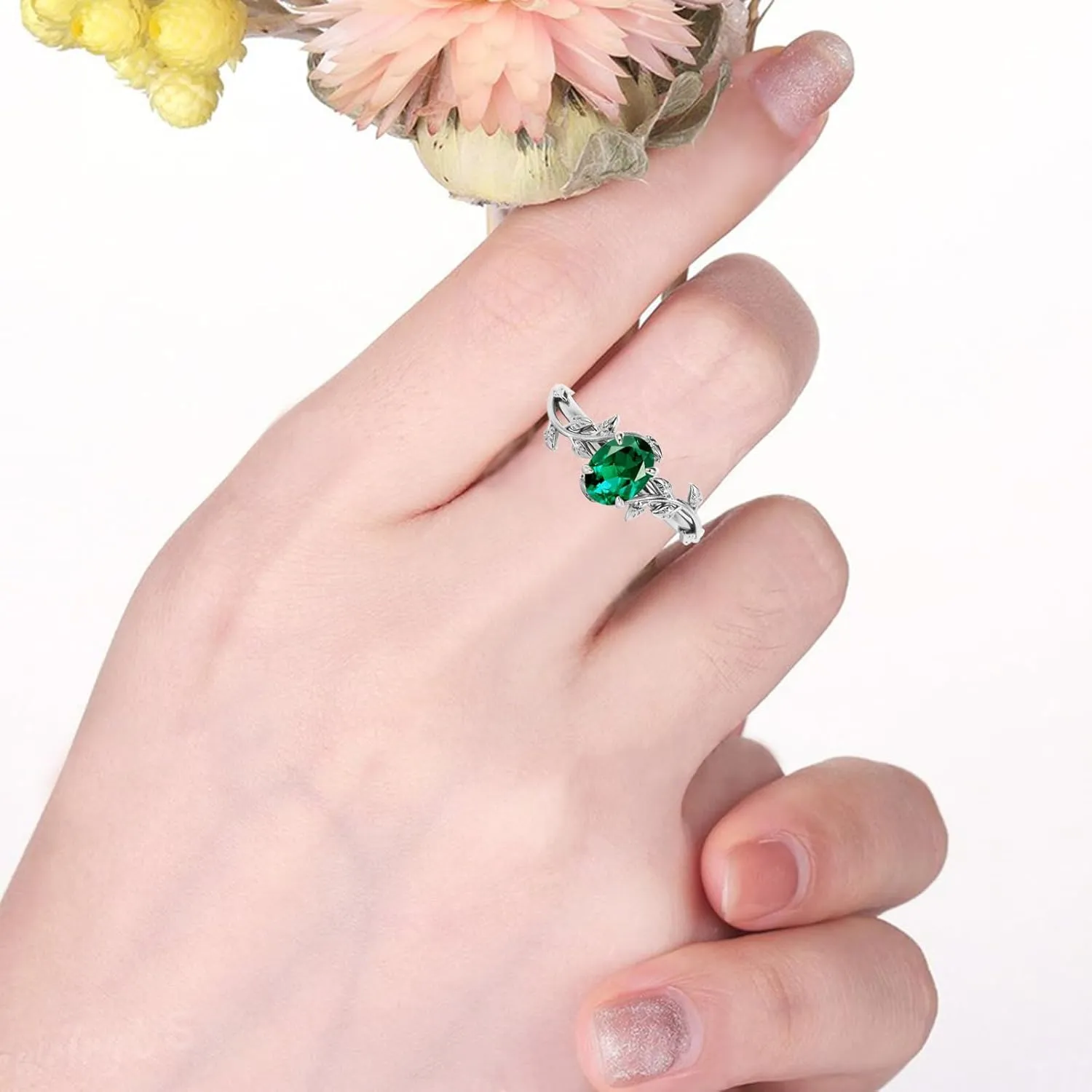 10K 14K 18K Gold Vine Gemstone Rings 1ct Oval Gemstone Leaf Rings for Women Leaf Design Engagement Rings Best Gift for Christmas Anniversary Birthday
