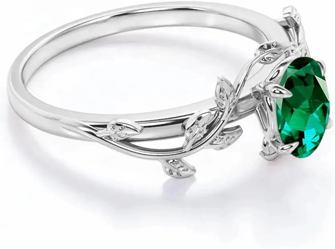 10K 14K 18K Gold Vine Gemstone Rings 1ct Oval Gemstone Leaf Rings for Women Leaf Design Engagement Rings Best Gift for Christmas Anniversary Birthday