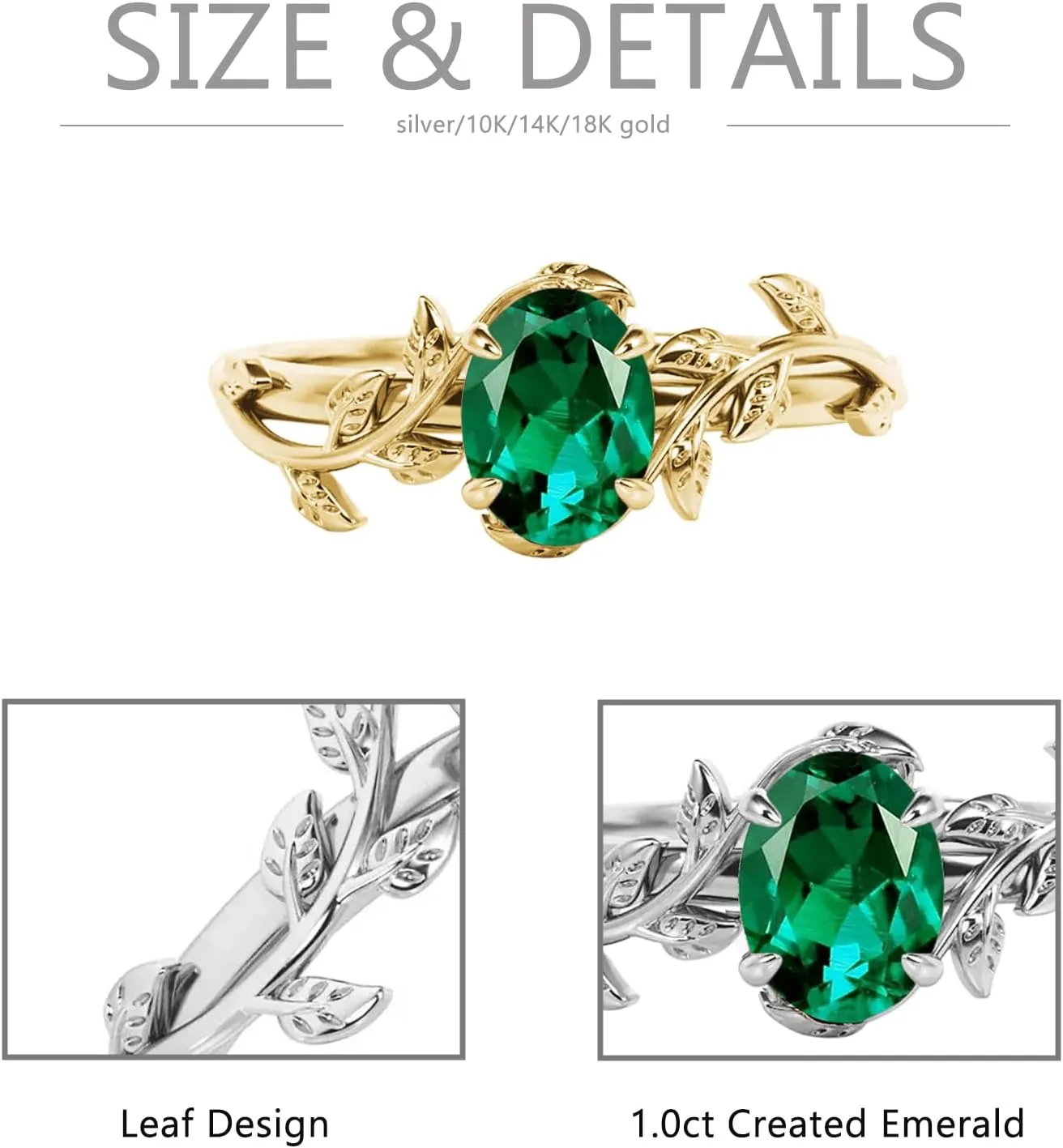 10K 14K 18K Gold Vine Gemstone Rings 1ct Oval Gemstone Leaf Rings for Women Leaf Design Engagement Rings Best Gift for Christmas Anniversary Birthday