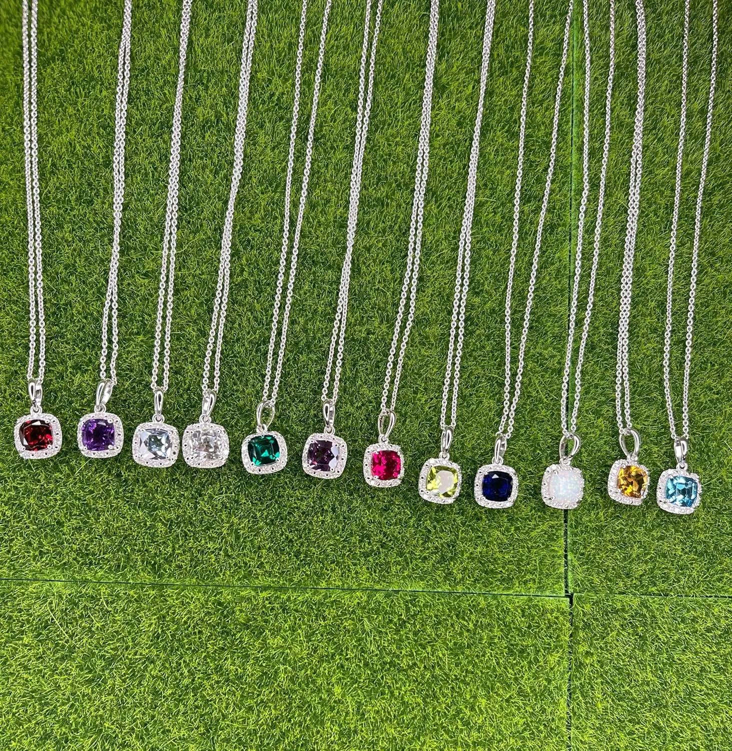 10K White Gold Birthstone Diamond Cushion Pendant Necklace for Women and Teen Girls - Hypoallergenic Ladies Necklaces with 18" Chain - Jewelry Gift for Wife