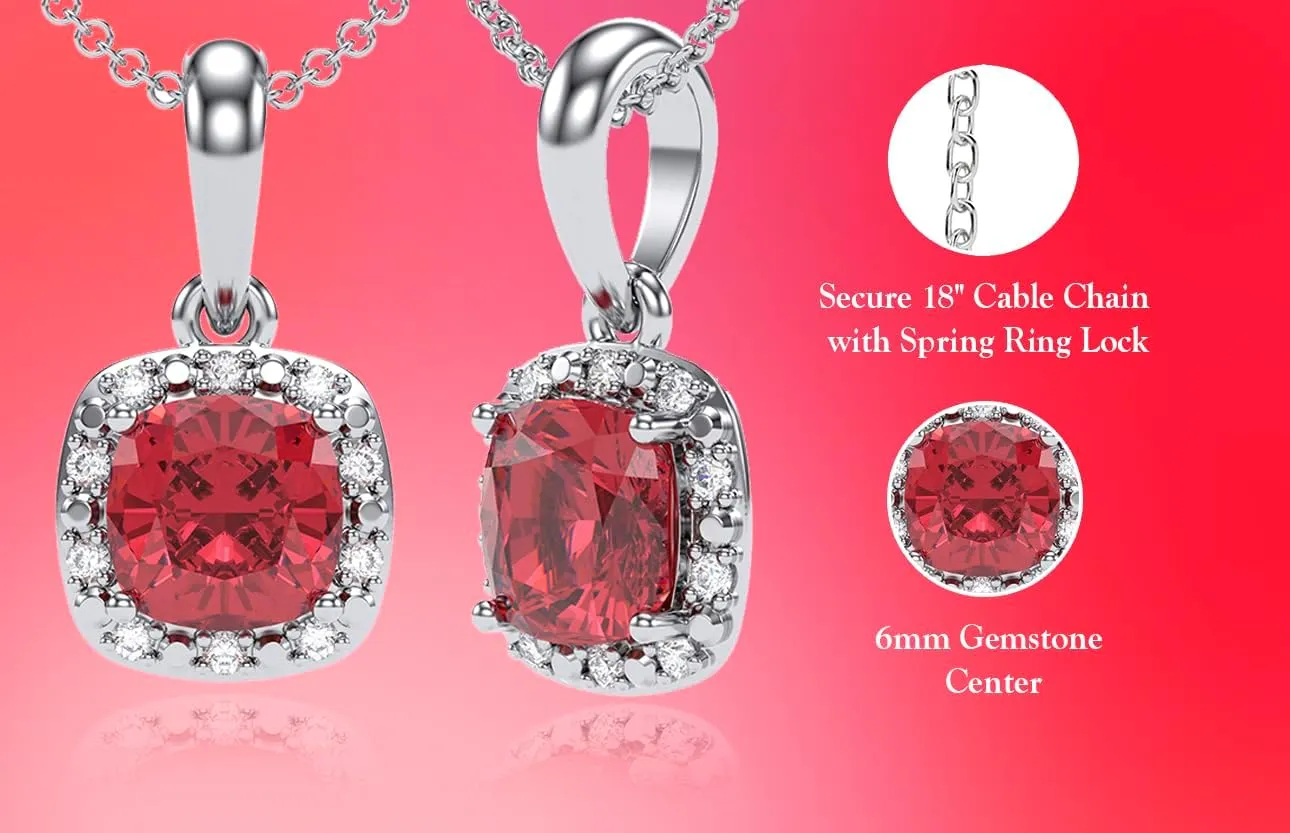 10K White Gold Birthstone Diamond Cushion Pendant Necklace for Women and Teen Girls - Hypoallergenic Ladies Necklaces with 18" Chain - Jewelry Gift for Wife