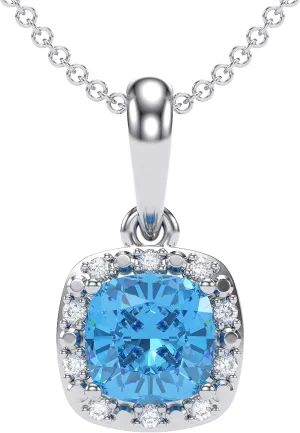 10K White Gold Birthstone Diamond Cushion Pendant Necklace for Women and Teen Girls - Hypoallergenic Ladies Necklaces with 18" Chain - Jewelry Gift for Wife