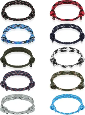 10pcs Colorful Handmade Braided Bracelets for Mens, Paracord Friendship Bracelet, Summer Beach Adjustable Size(10 Colors)