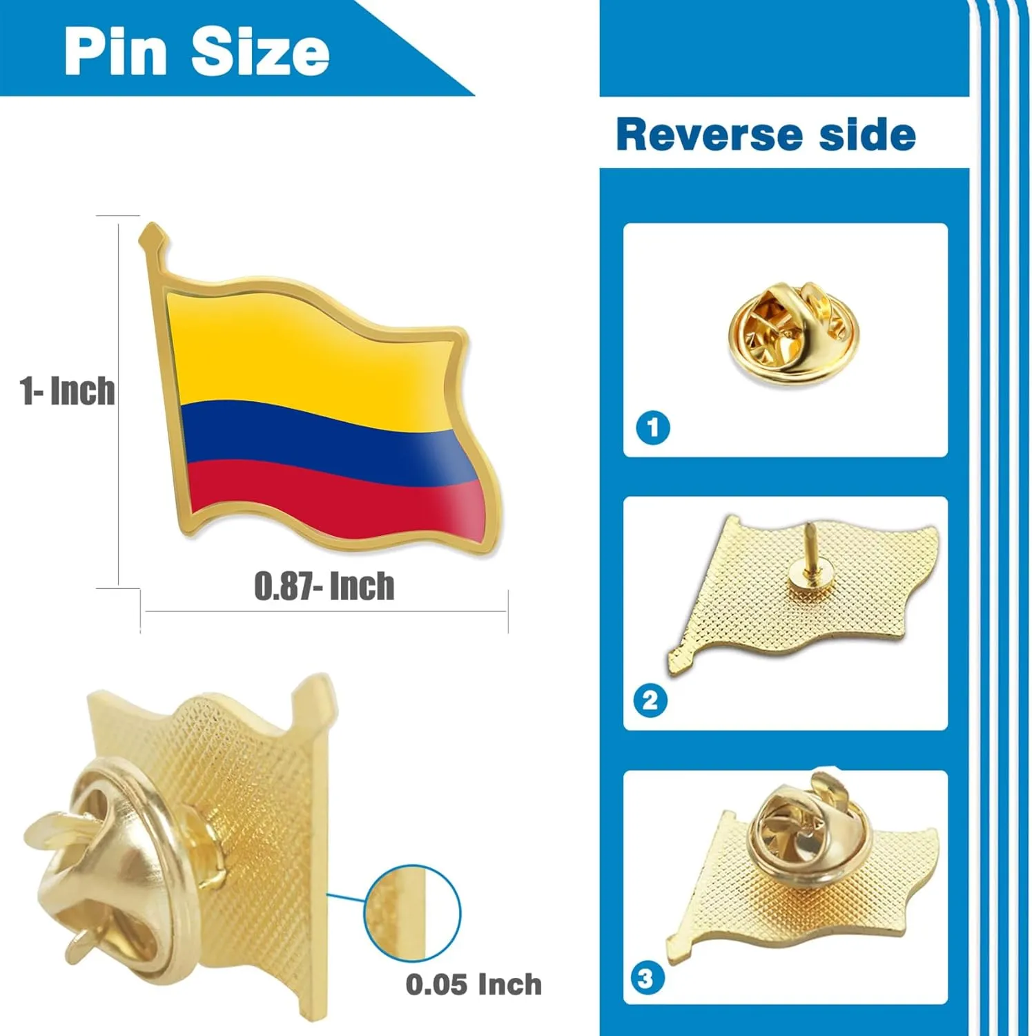 12/24/50/100Pcs Colombia Flag Lapel Pins Bulk - Metal Colombian National Lapel Pin