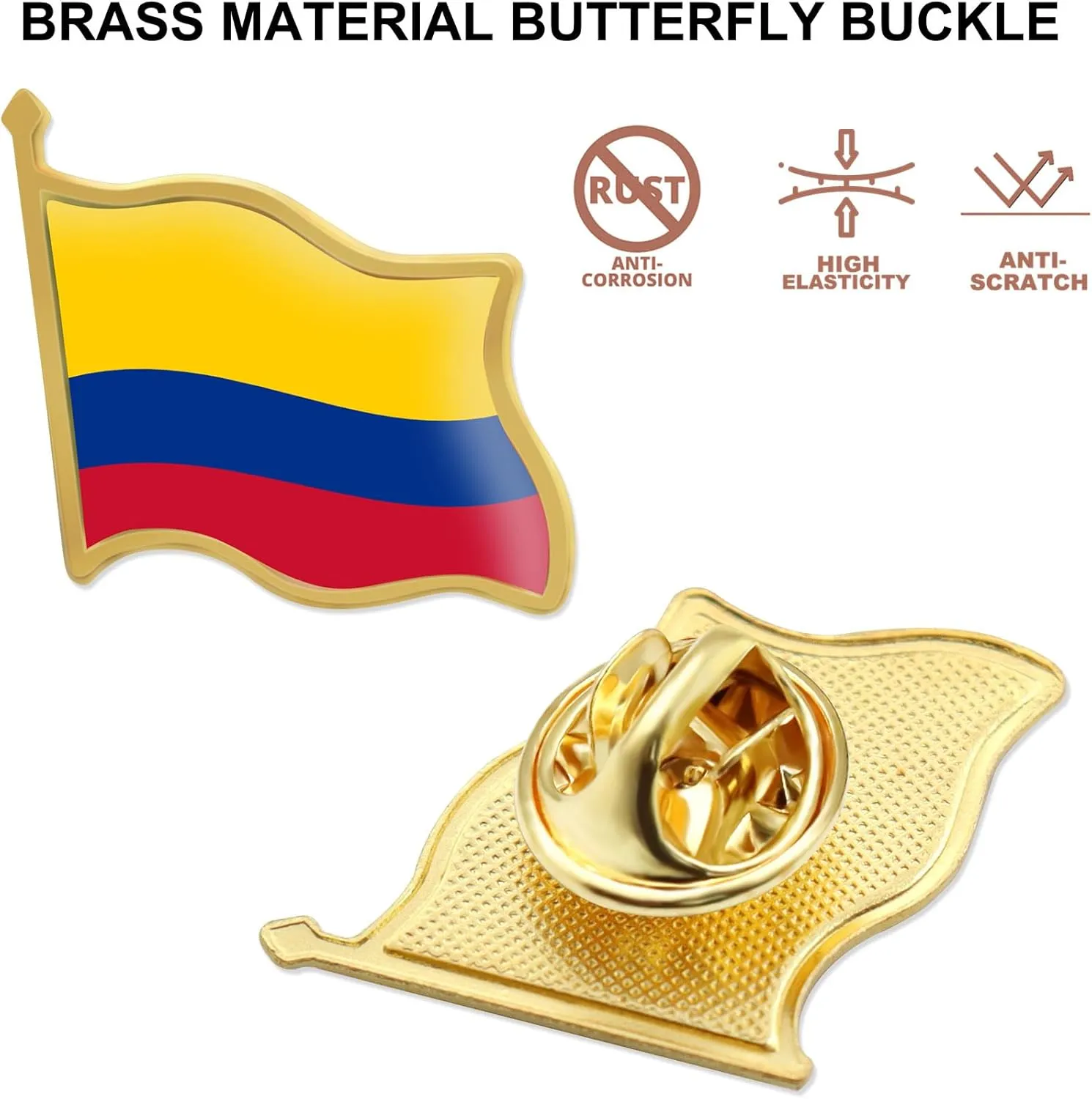 12/24/50/100Pcs Colombia Flag Lapel Pins Bulk - Metal Colombian National Lapel Pin