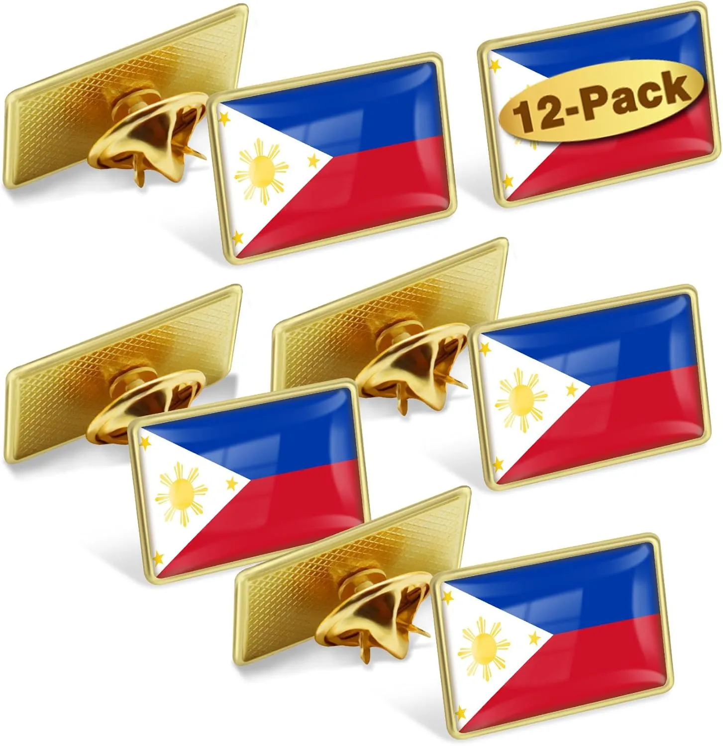 12/24/50/100Pcs Philippines Flag Lapel Pins Bulk - Metal Filipino Philippine Brooch Badge Souvenir for Men Women Clothes Bags Hats