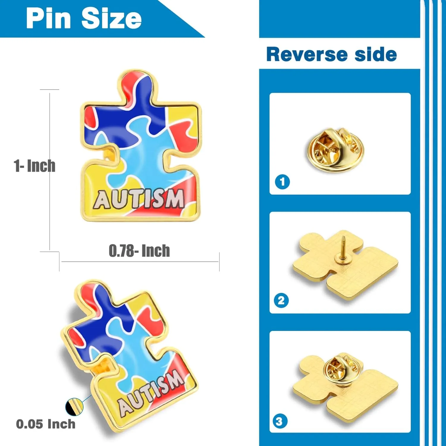 12/25/50/100Pcs Autism Awareness Lapel Pins Bulk - Metal Inspiring Symbols of Autism spectrum disorder (ASD) Support Brooch Badge
