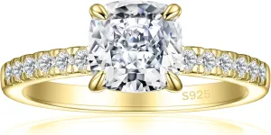 1.2CT 925 Sterling Silver Engagement Rings for Women Cushion Cut Cubic Zirconia Wedding Promise Rings for Her Size 4-12