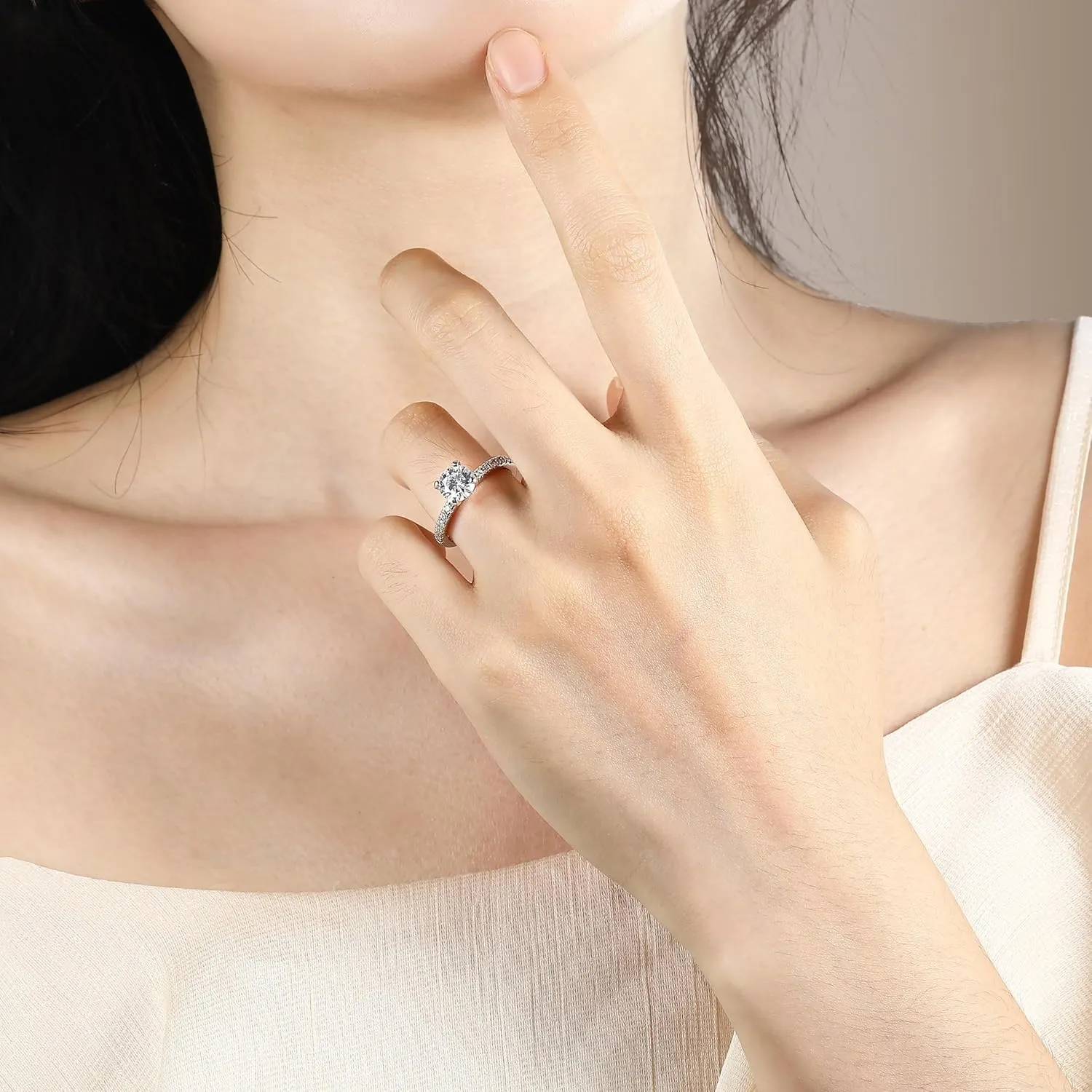 1.2CT 925 Sterling Silver Engagement Rings for Women Round Cut Halo Cubic Zirconia Wedding Promise Rings for Her Size 4-12.5