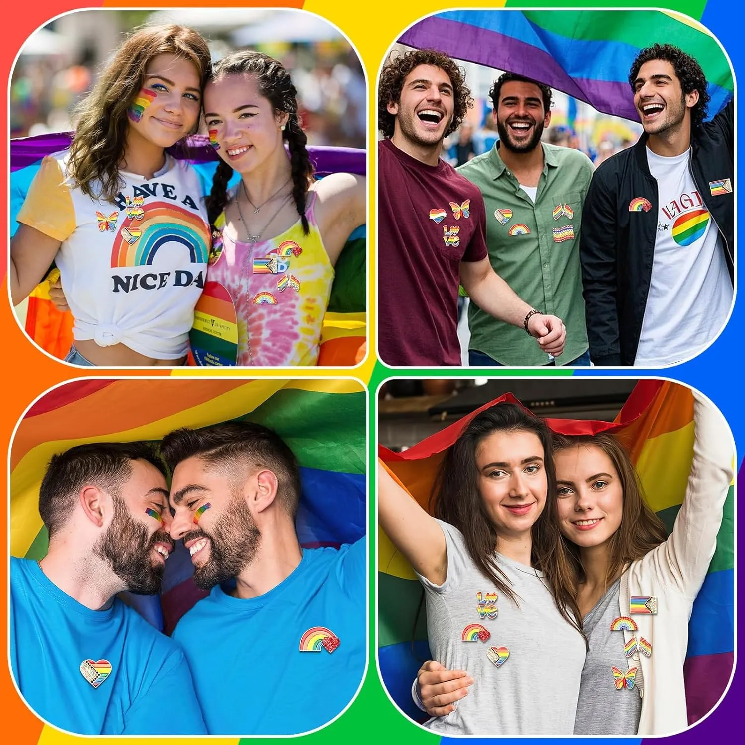 12PCS Rainbow Brooches Rhinestone Crystal Gay Pride Progress Brooches Badge LGBT Heart Flag Lapel Pins Gift for Clothes Backpack Jewelry Hat Decoration Pride Month Activities Accessories