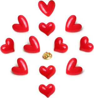 12Pcs Valentine's Day Heart Pins - Resin Small Red Brooch, Cute Shaped Brooches for Men Women Clothes Bags Hats, Valentines Day Gifts