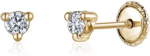 14k Gold 3-Prong Simulated Diamond Stud Earrings - Martini Style, 3mm 4mm 5mm, Covered Screwback for Women