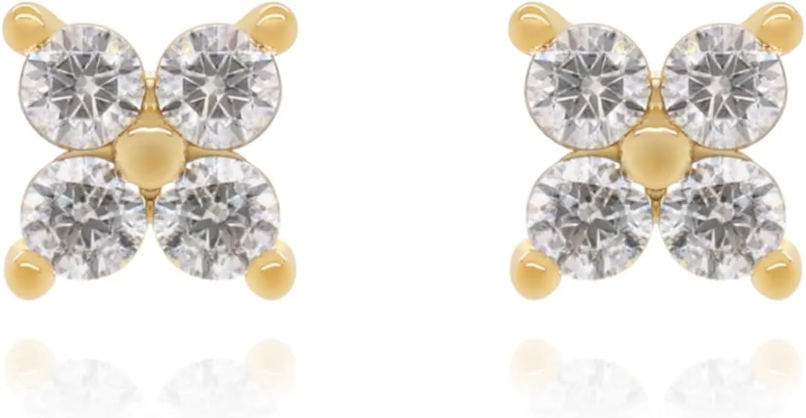 14k Gold Diamond (0.12ct) Flower Stud, Flower Shape Earring, Dainty Minimalist Earring, Tiny Floral Stud, Cartilage Earring, Gift for Women.