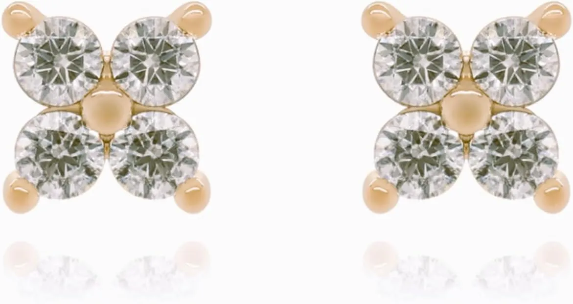 14k Gold Diamond (0.12ct) Flower Stud, Flower Shape Earring, Dainty Minimalist Earring, Tiny Floral Stud, Cartilage Earring, Gift for Women.