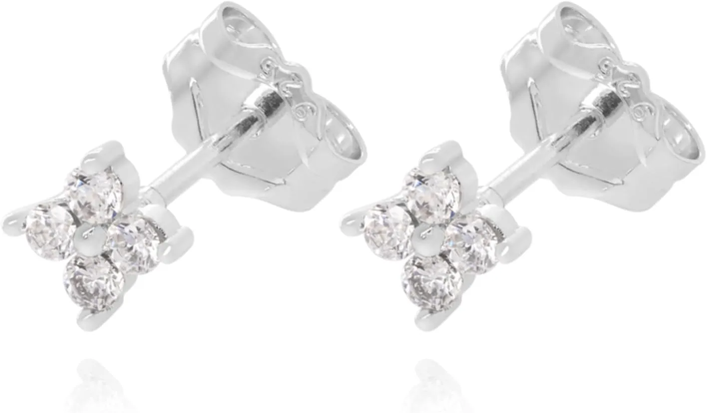 14k Gold Diamond (0.12ct) Flower Stud, Flower Shape Earring, Dainty Minimalist Earring, Tiny Floral Stud, Cartilage Earring, Gift for Women.