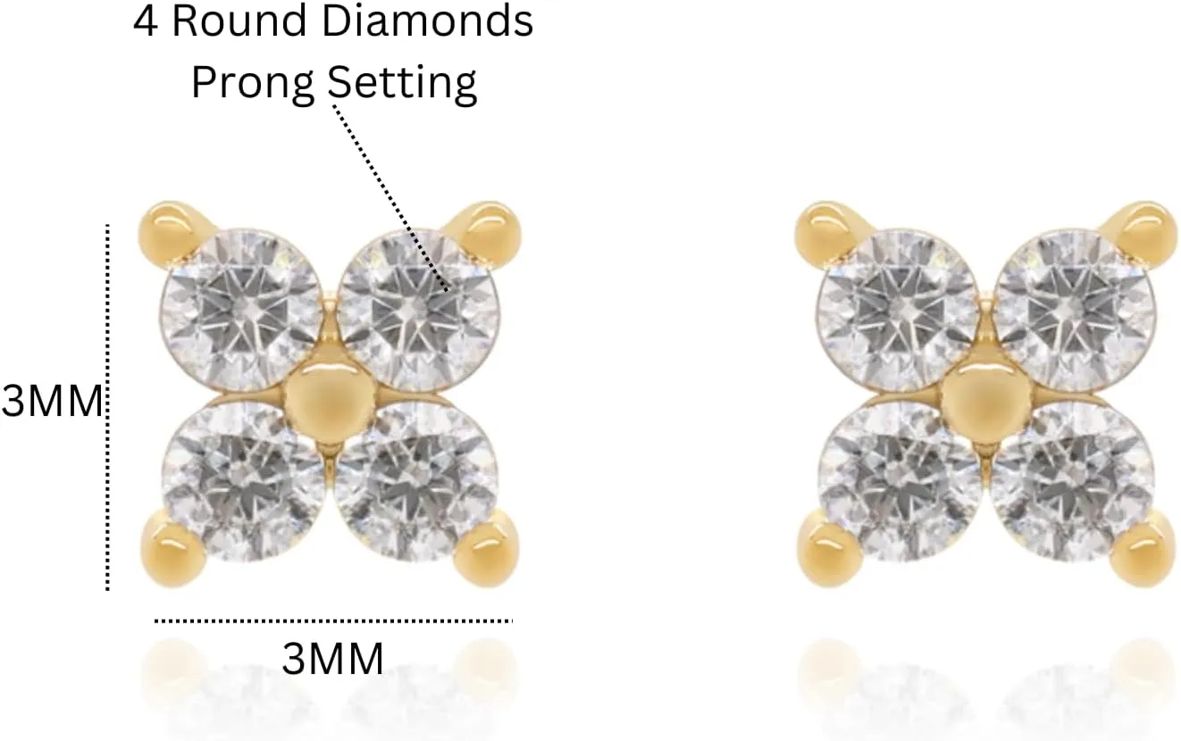 14k Gold Diamond (0.12ct) Flower Stud, Flower Shape Earring, Dainty Minimalist Earring, Tiny Floral Stud, Cartilage Earring, Gift for Women.
