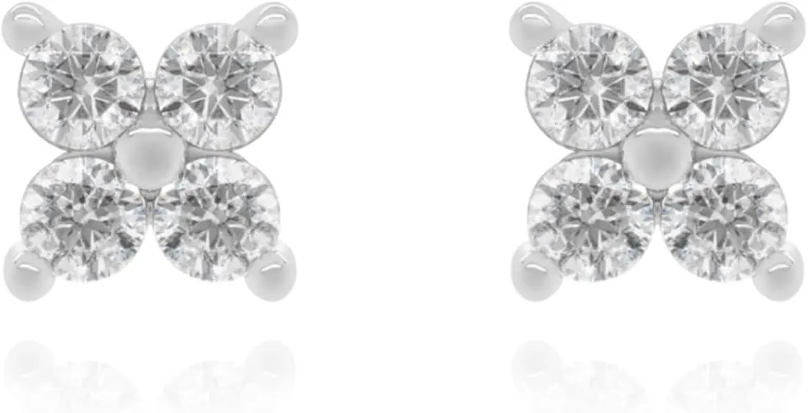 14k Gold Diamond (0.12ct) Flower Stud, Flower Shape Earring, Dainty Minimalist Earring, Tiny Floral Stud, Cartilage Earring, Gift for Women.