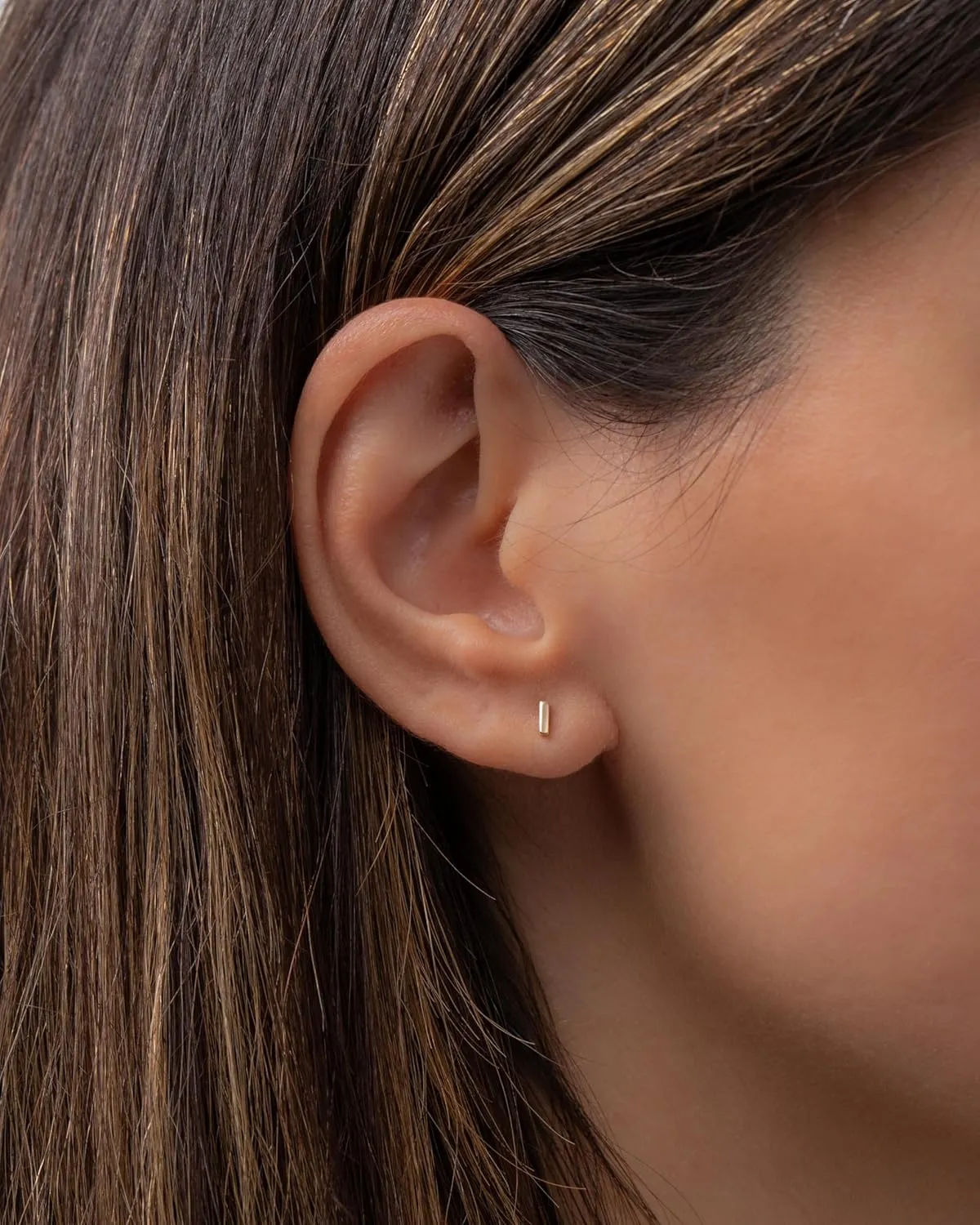 14k Gold Mini Bar Stud Earrings, Solid Yellow Gold, 4mm x 1mm