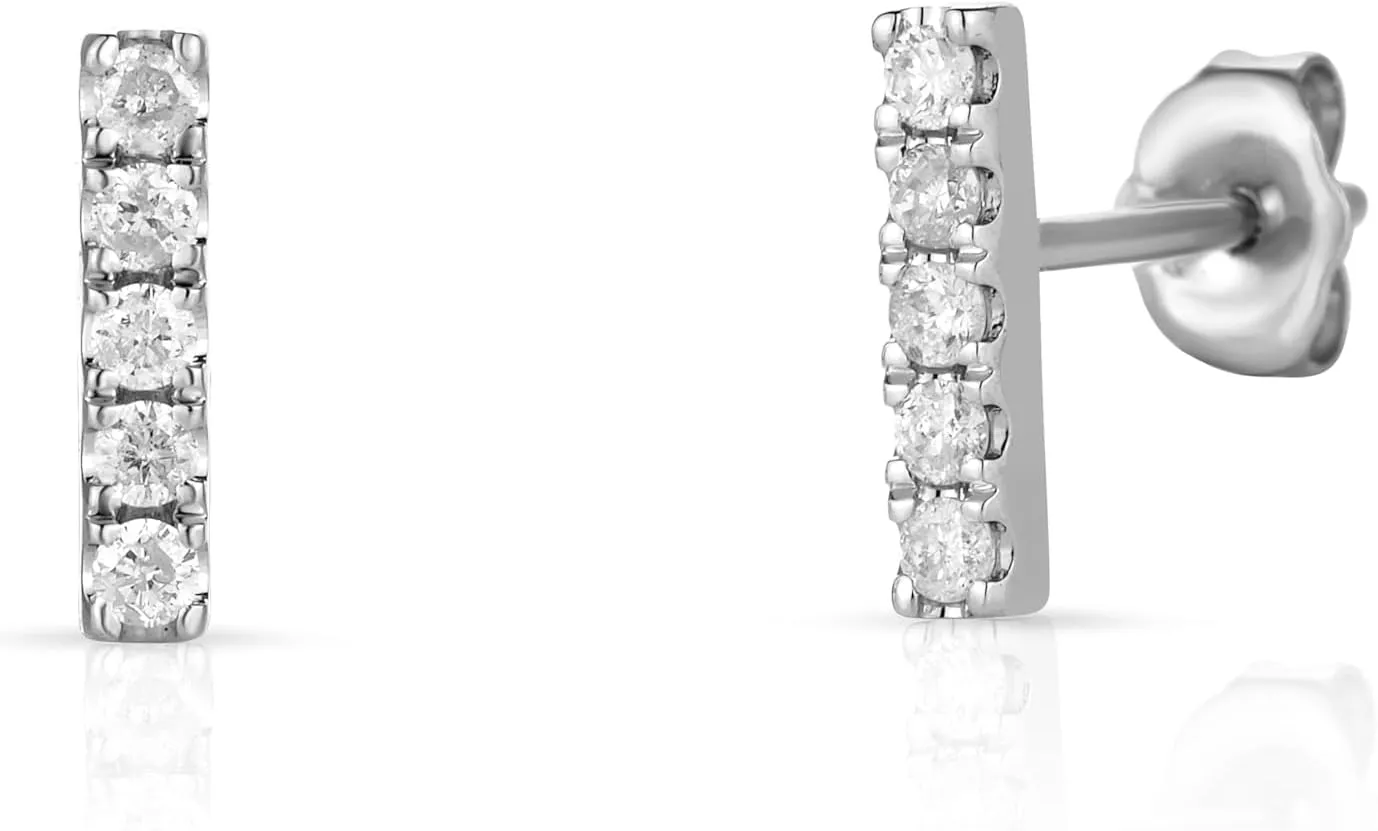 14K Gold Natural Diamond 1/8 Ct Bar Stud Earrings