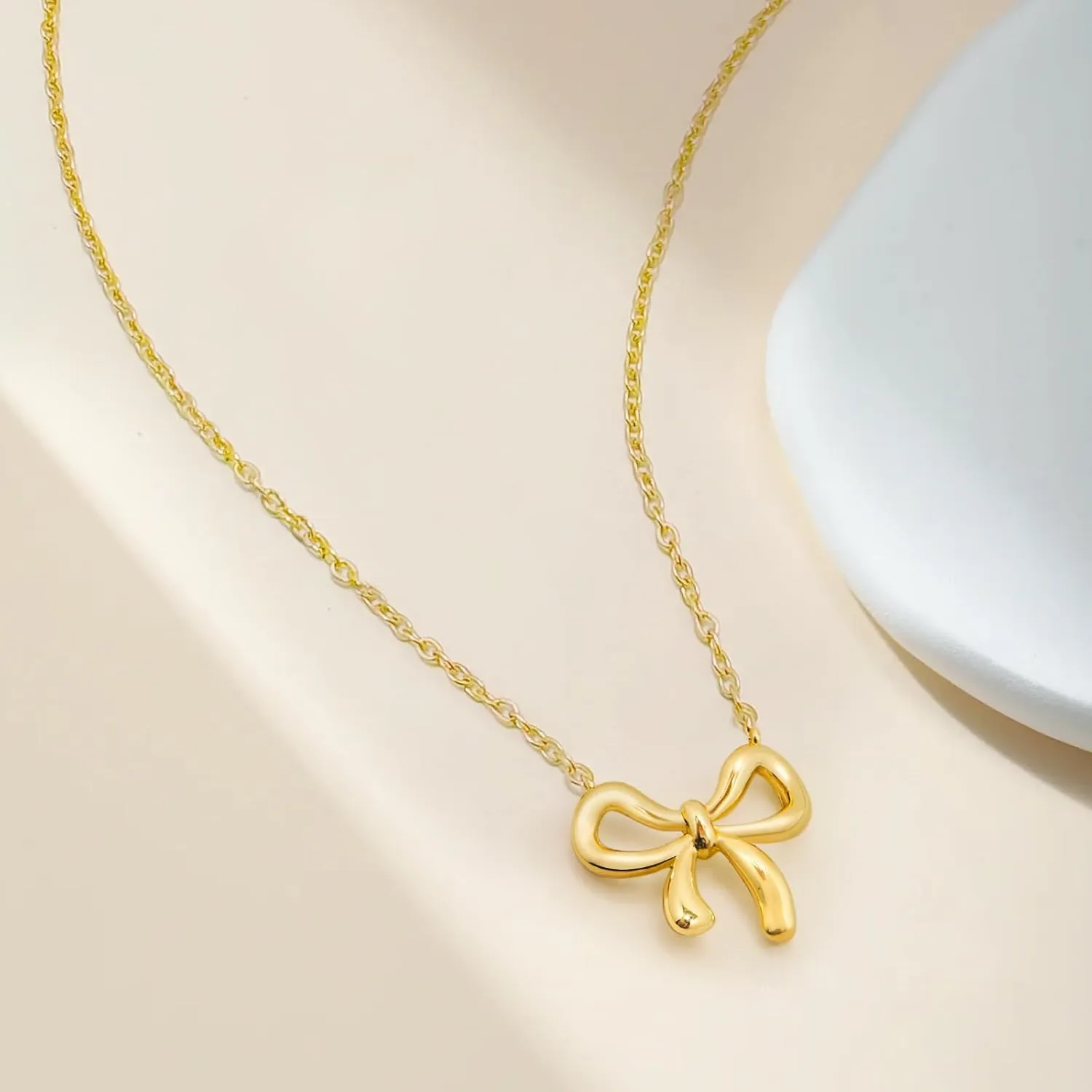 14K Gold Plated Bow Necklace for Women, Dainty Bow Pendant Choker Necklace, Fashion Bow Jewelry Gift