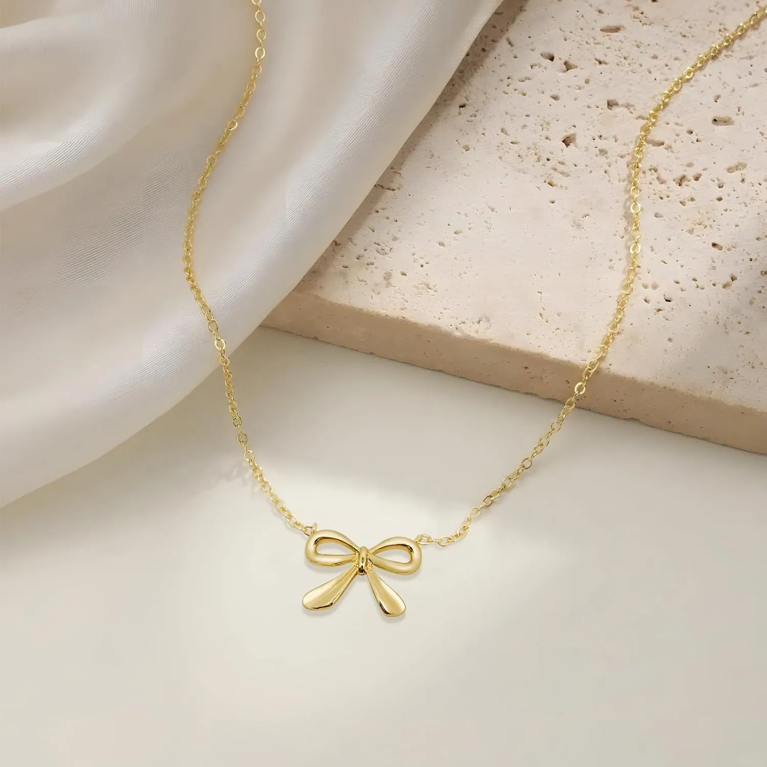 14K Gold Plated Bow Necklace for Women, Dainty Bow Pendant Choker Necklace, Fashion Bow Jewelry Gift