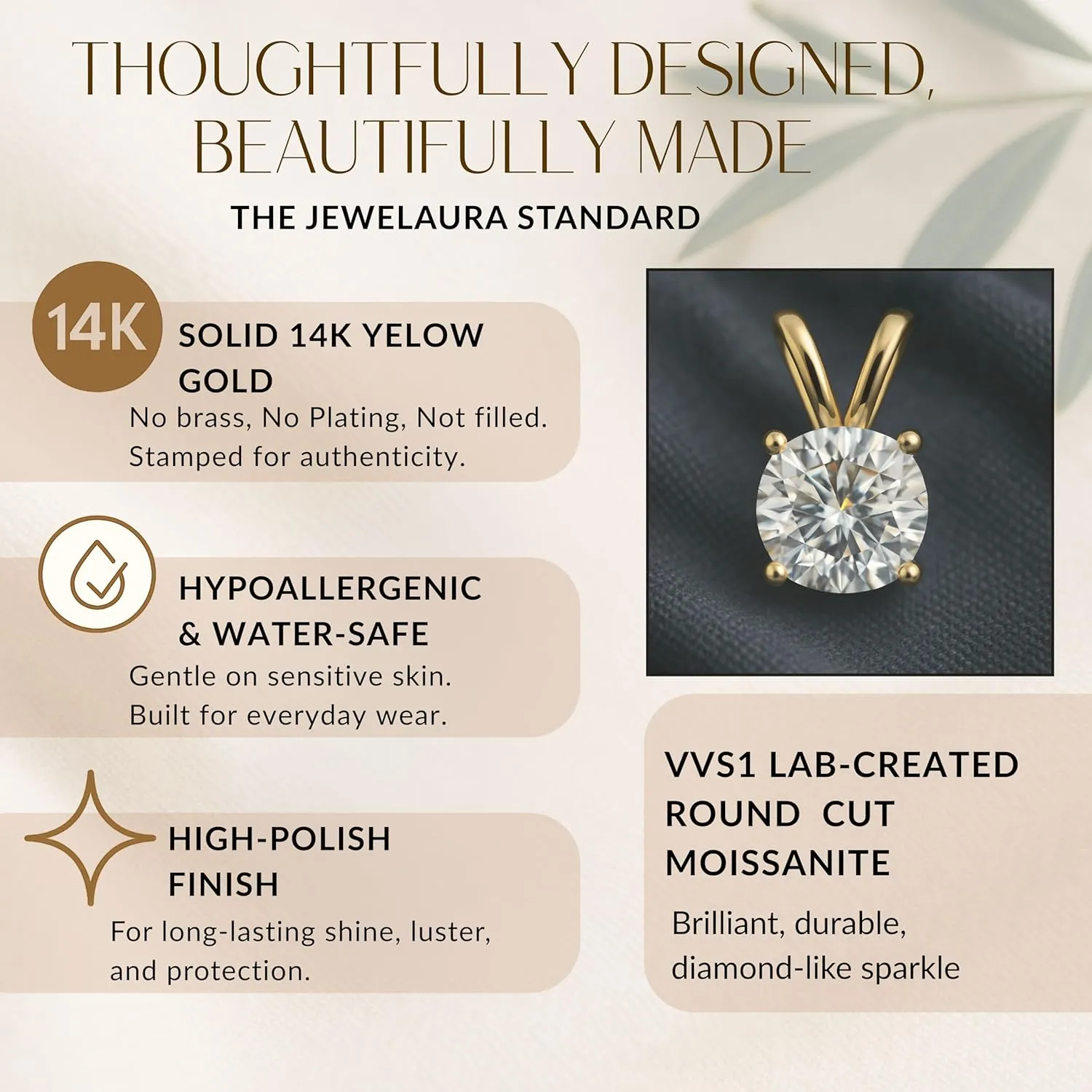 14K Solid White or Yellow Gold Lab Grown Moissanite Solitaire Pendant Necklace | Double Loop Bail | Round, Cushion, Oval Cut | Pendant Only | Fine Jewelry Luxury Gift