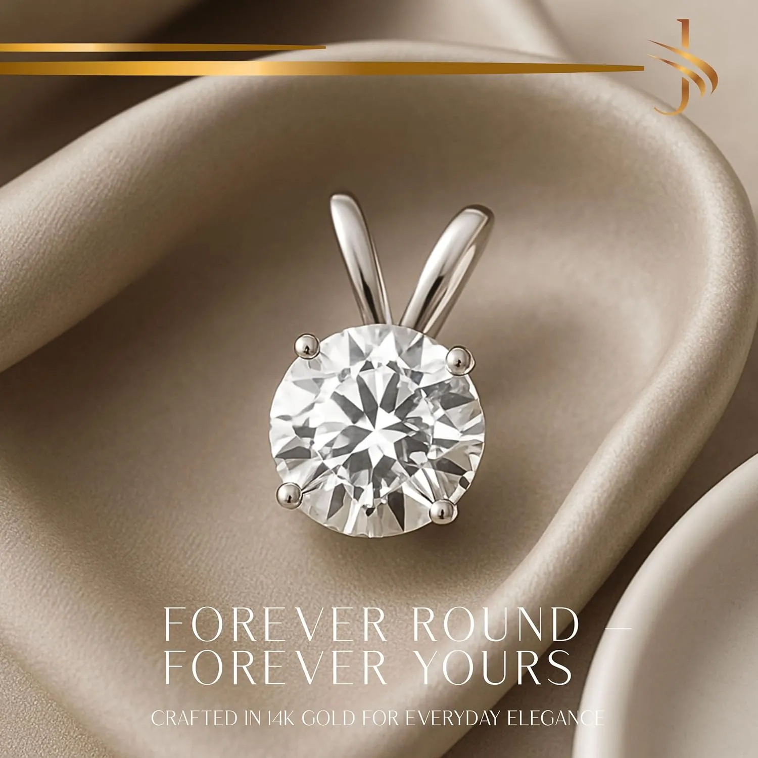 14K Solid White or Yellow Gold Lab Grown Moissanite Solitaire Pendant Necklace | Double Loop Bail | Round, Cushion, Oval Cut | Pendant Only | Fine Jewelry Luxury Gift