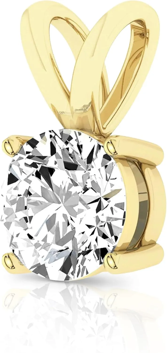 14K Solid White or Yellow Gold Lab Grown Moissanite Solitaire Pendant Necklace | Double Loop Bail | Round, Cushion, Oval Cut | Pendant Only | Fine Jewelry Luxury Gift