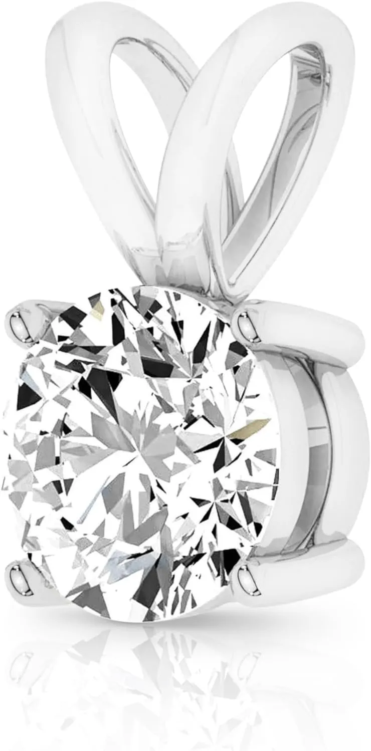 14K Solid White or Yellow Gold Lab Grown Moissanite Solitaire Pendant Necklace | Double Loop Bail | Round, Cushion, Oval Cut | Pendant Only | Fine Jewelry Luxury Gift