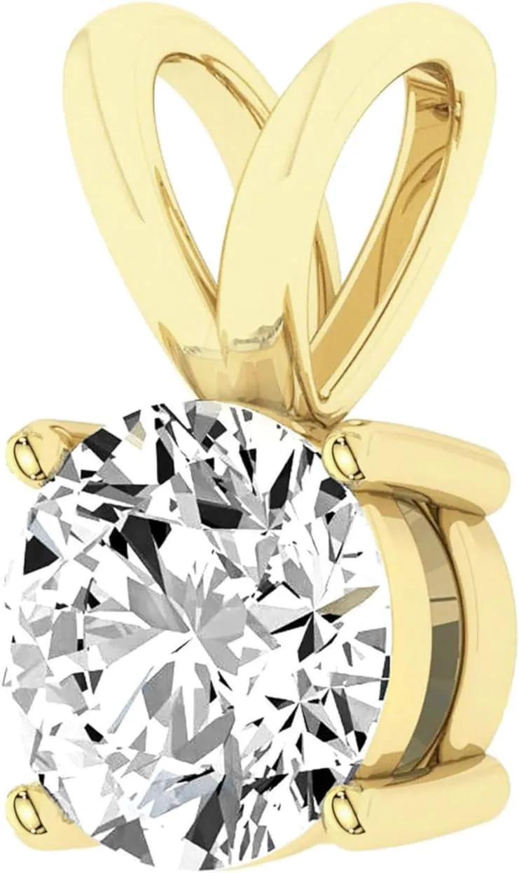 14K Solid White or Yellow Gold Lab Grown Moissanite Solitaire Pendant Necklace | Double Loop Bail | Round, Cushion, Oval Cut | Pendant Only | Fine Jewelry Luxury Gift