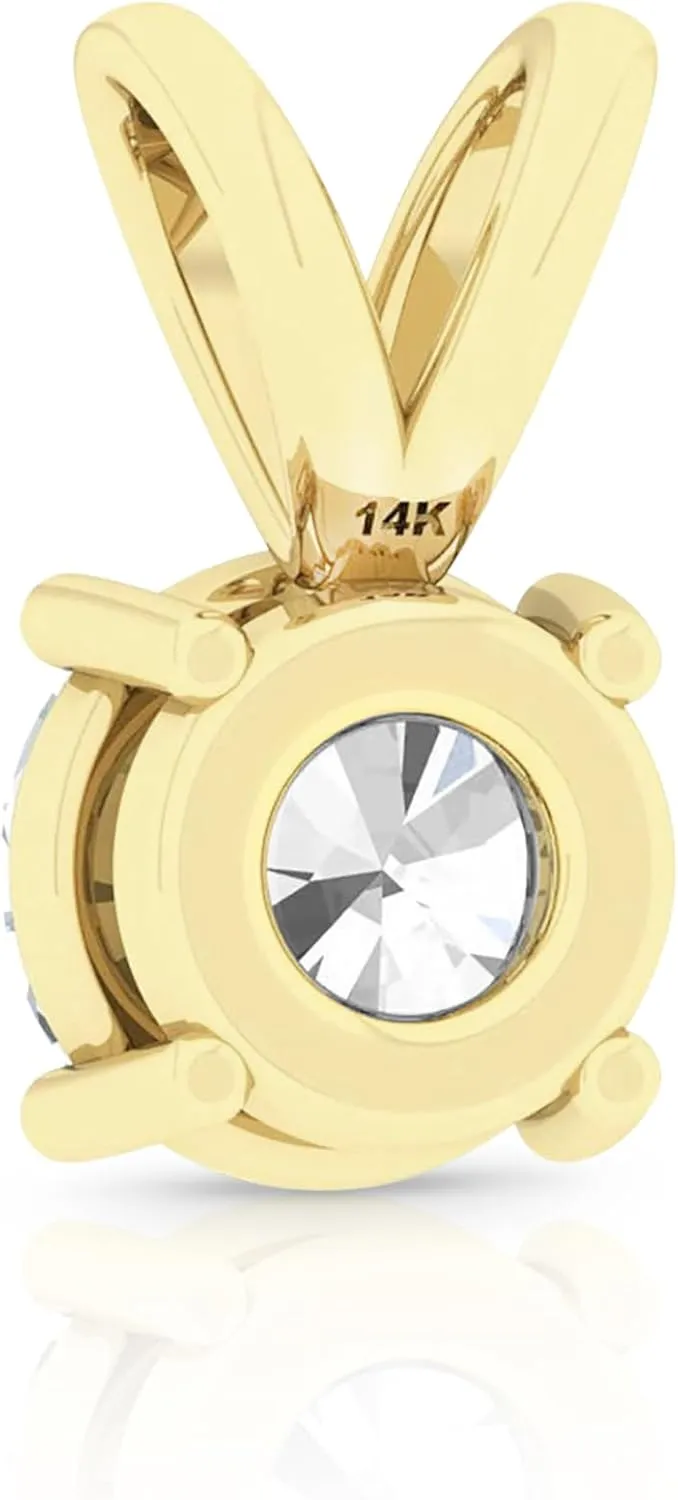 14K Solid White or Yellow Gold Lab Grown Moissanite Solitaire Pendant Necklace | Double Loop Bail | Round, Cushion, Oval Cut | Pendant Only | Fine Jewelry Luxury Gift