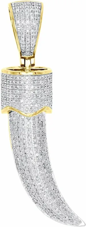 14K Yellow Gold Plated Men's 1.00 Carat Round Shape Natural Moissanite Pave Animal Tusk Charm Pendant 925 Silver