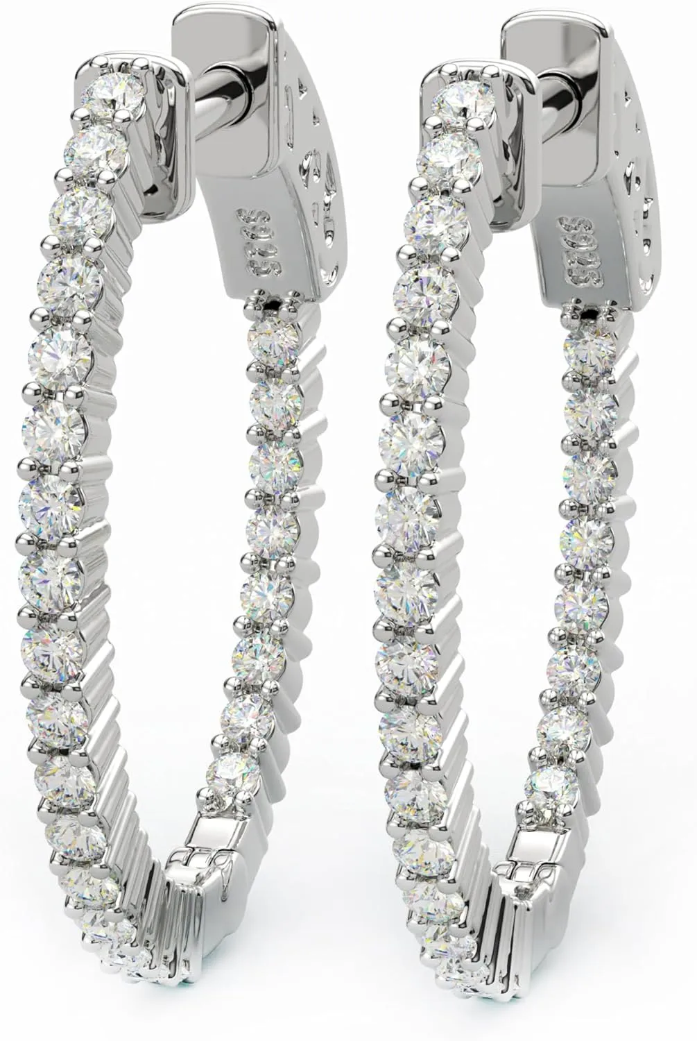 14K Yellow Gold Plated or 925 Rhodium Plated Inside-Outside Oval Hinged Hoop Earrings | Small, Medium, Large | 24mm to 35mm | 5A Cubic Zirconia (cz) | Latch Safety Clasp | By Adora Fine Jewelry