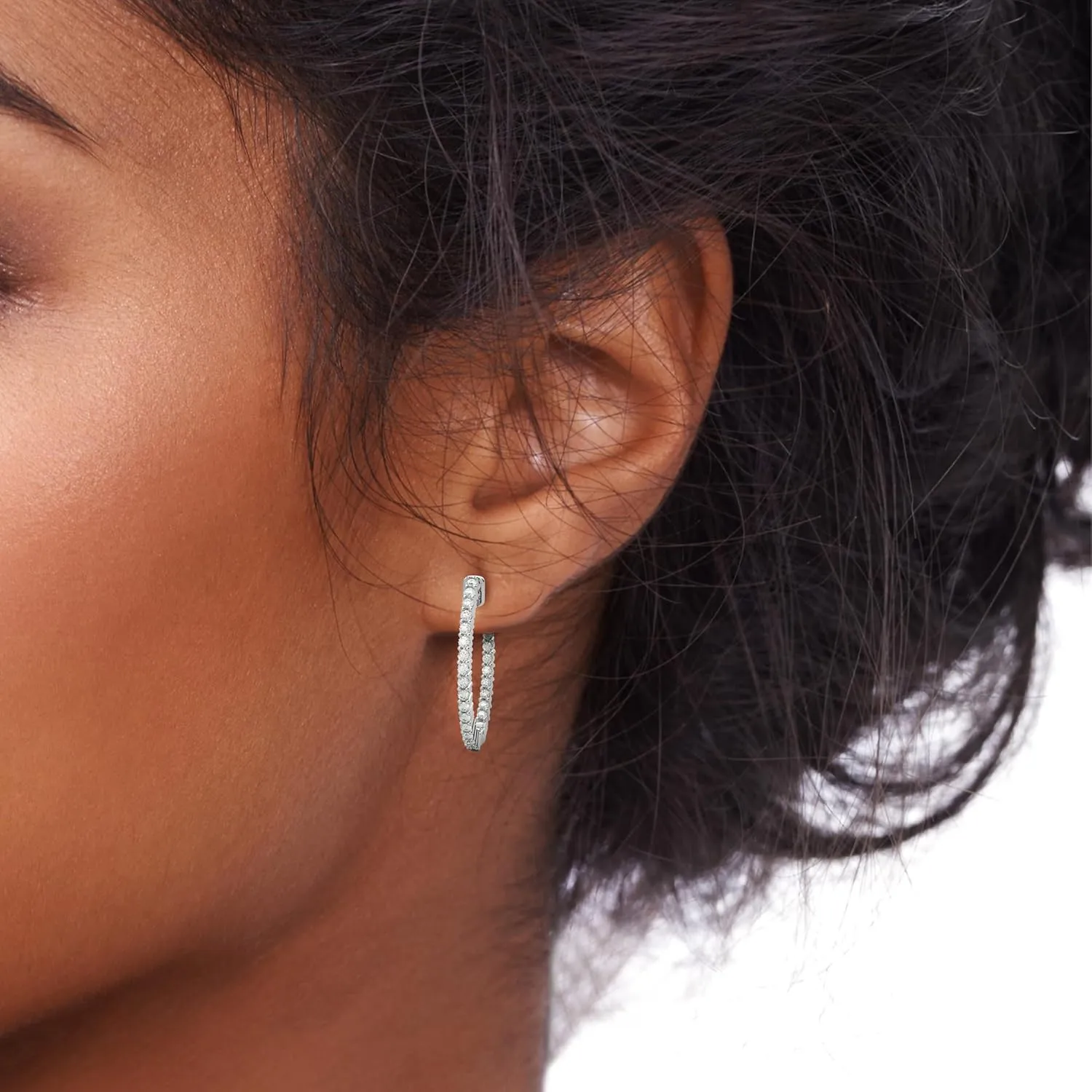 14K Yellow Gold Plated or 925 Rhodium Plated Inside-Outside Oval Hinged Hoop Earrings | Small, Medium, Large | 24mm to 35mm | 5A Cubic Zirconia (cz) | Latch Safety Clasp | By Adora Fine Jewelry