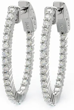 14K Yellow Gold Plated or 925 Rhodium Plated Inside-Outside Oval Hinged Hoop Earrings | Small, Medium, Large | 24mm to 35mm | 5A Cubic Zirconia (cz) | Latch Safety Clasp | By Adora Fine Jewelry