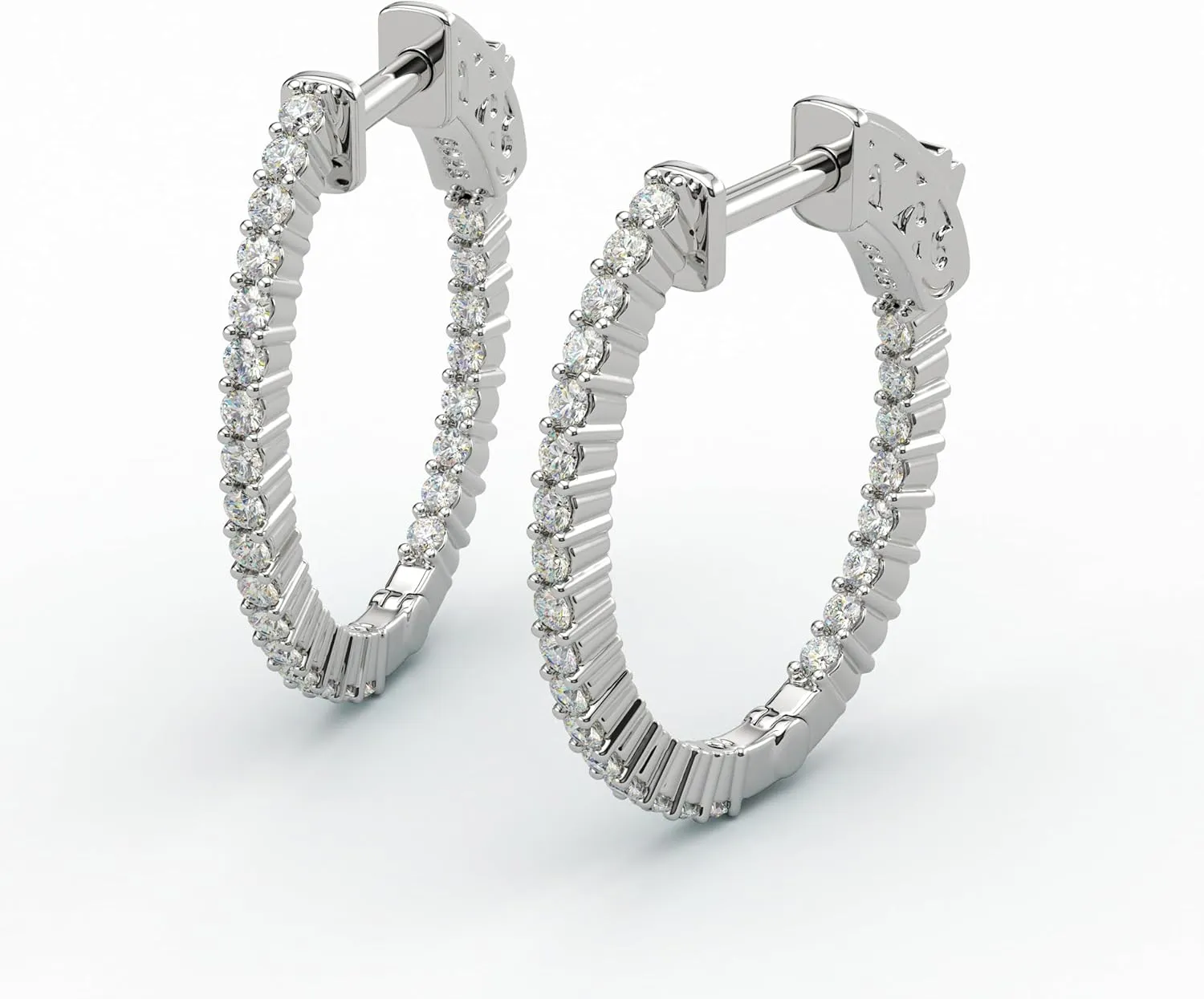 14K Yellow Gold Plated or 925 Rhodium Plated Inside-Outside Oval Hinged Hoop Earrings | Small, Medium, Large | 24mm to 35mm | 5A Cubic Zirconia (cz) | Latch Safety Clasp | By Adora Fine Jewelry