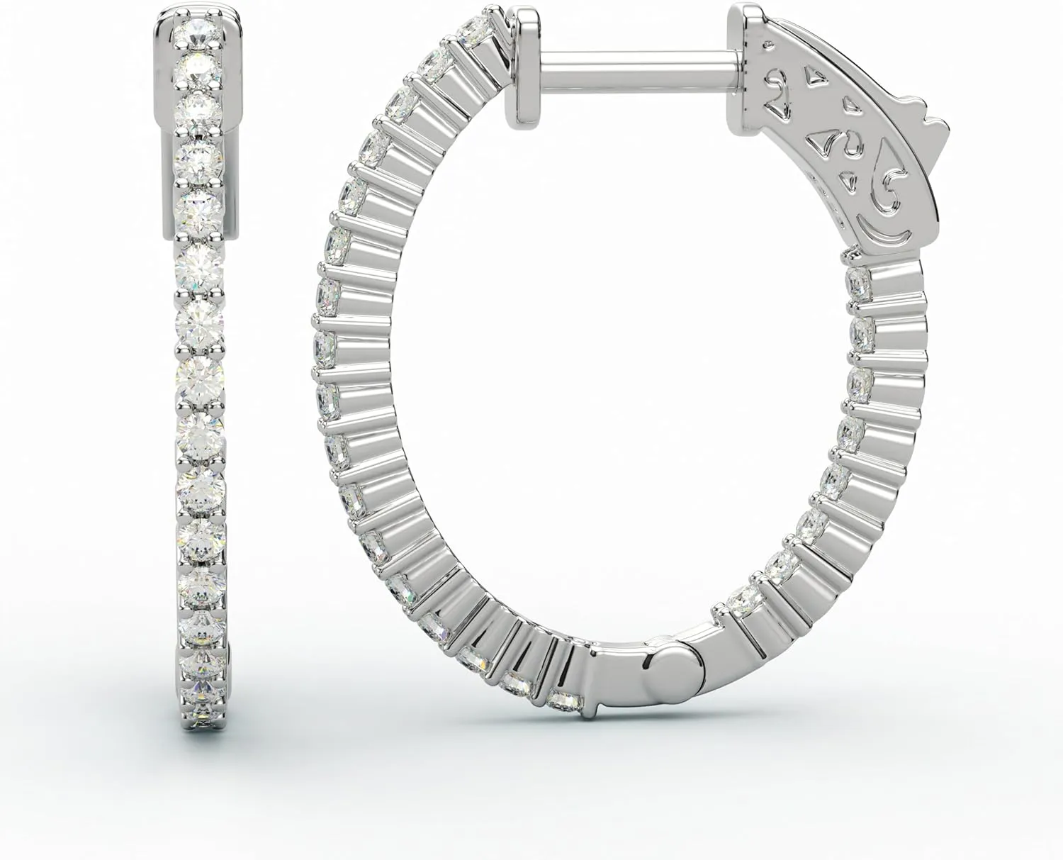 14K Yellow Gold Plated or 925 Rhodium Plated Inside-Outside Oval Hinged Hoop Earrings | Small, Medium, Large | 24mm to 35mm | 5A Cubic Zirconia (cz) | Latch Safety Clasp | By Adora Fine Jewelry