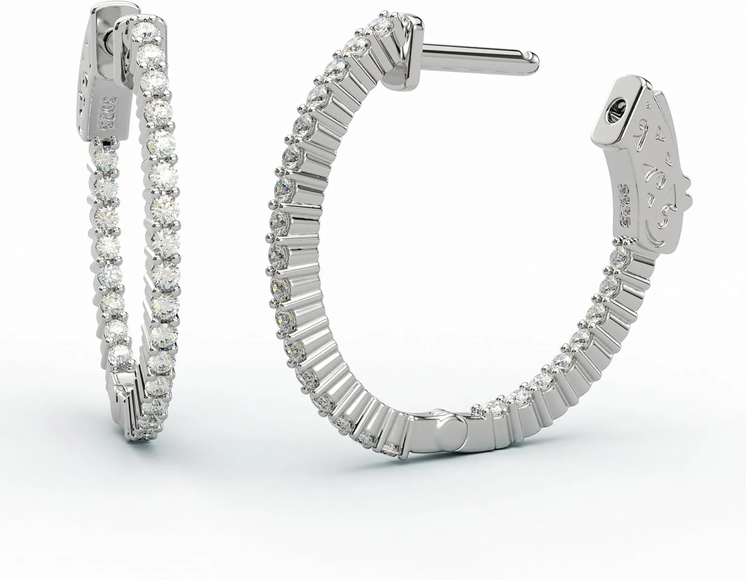 14K Yellow Gold Plated or 925 Rhodium Plated Inside-Outside Oval Hinged Hoop Earrings | Small, Medium, Large | 24mm to 35mm | 5A Cubic Zirconia (cz) | Latch Safety Clasp | By Adora Fine Jewelry