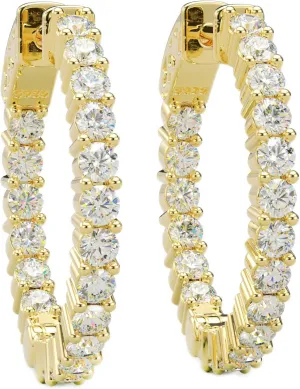 14K Yellow Gold Plated or 925 Rhodium Plated Inside-Outside Round Hoop Earrings | Medium | 25mm to 35mm | 2.5mm 5A Cubic Zirconia (cz) | Latch Safety Clasp |By Adora Fine Jewelry