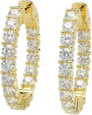 14K Yellow Gold Plated or 925 Rhodium Plated Inside-Outside Round Hoop Earrings | Medium, Large | 25mm to 40mm | 3.0mm 5A Cubic Zirconia (cz) | Latch Safety Clasp |By Adora Fine Jewelry